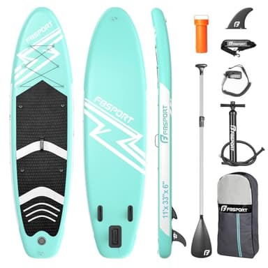 FBSPORT 11' Premium Stand Up Paddle Board, Yoga Board with Durable SUP Accessories & Carry Bag | Wide Stance, Surf Control, Non-Slip Deck, Leash, Paddle and Pump for Youth & Adult - Image 1