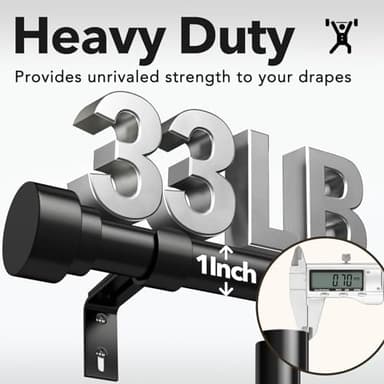 IFELS Heavy Duty Curtain Rods for Windows 66 to 120 Inch, 1 Inch Adjustable Black Curtain Rod Set with Easy Installation and Modern Design (A1,Black,30-120") - Image 5
