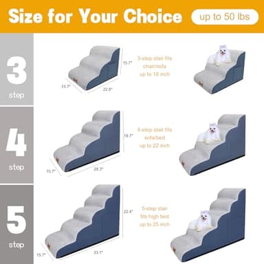 Dog Stairs for Small Dogs, Wide Pet Step with Removable Cover, No Assembly High Density Foam Cat Ramp for Bed or Sofa, 4-Step, Grey - Image 2