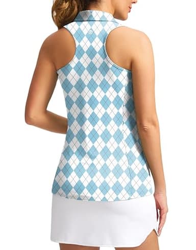 Women's Sleeveless Golf Shirt Zip Up Quick Dry Collared Tank Tops Racerback Tennis Athletic Polo Shirts for Women(Blue Plaid,XXL) - Image 1