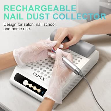 L'UGX Rechargeable Nail Dust Collector, Professional Brushless Turbo Dust Collector Nail Tech, Powerful Dust Suction Machine Manicure Pedicure Tool for Acrylic Nail Polishing, Low Noise, 2Pcs Filters - Image 9