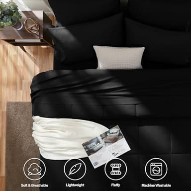 CozyLux Full Size Comforter Sets Black, 7 Pieces Bed in a Bag, Black Comforter Full Size, All Season Bedding Sets with Stitch Quilted Comforter, Flat Sheet, Fitted Sheet, Pillowcases - Image 2