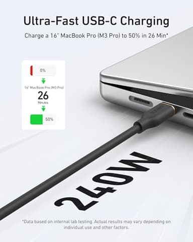 Anker USB C Cable, 240W Type C Flow Cord, Fast Charging for iPhone 17 Series, MacBook Pro 2020, and More (USB 2.0, 6FT, Black) - Image 4