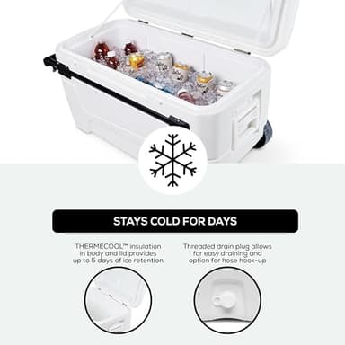 Igloo MaxCold Glide Coolers 110 QT, Insulated Portable Rolling Cooler with Soft Ride Wheels, 168 Can Capacity, Leak-Proof, 5-day Ice Retention - Image 4