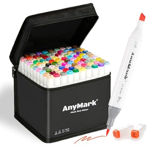 AnyMark Alcohol Markers Brush Tip, 100+1 Colors Dual Tip Brush & Chisel Alcohol-Based Art Markers Set with Case for Adult Artists Drawing Coloring - Image 1