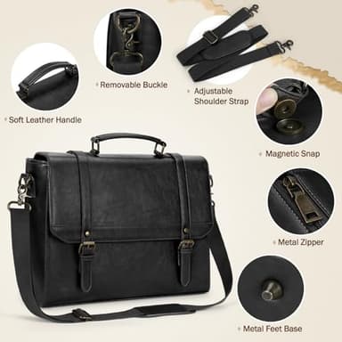 IGOLUMON Messenger Bag for Men 15.6 inch Vintage Leather Waterproof Laptop Briefcase for Men Large Computer Laptop Bag Leather Satchel Bag Retro Shoulder Bag for Office Business Travel College, Black - Image 4