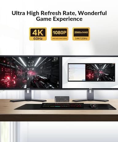AV Access KVM Switch 2 Monitors 2 Computers with Ethernet, EDID, 4K@60Hz/2K@144Hz/1080P@240Hz, KVM Docking Station Dual Monitor for Laptop & Desktop, USB-C Charge, Aluminum, 3xUSB 3.0, Power Supply - Image 8
