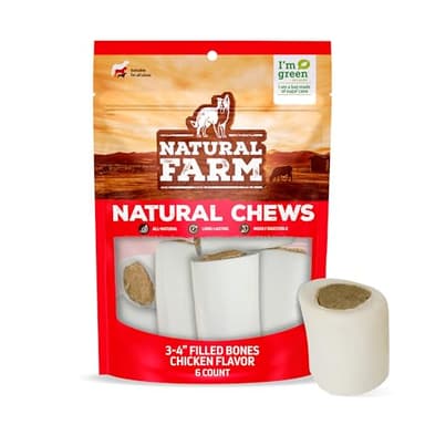 Natural Farm Chicken Filled Bones (3-4 Inch, 6 Pack), Limited Ingredient, Natural Stuffed Dental Dog Bone Treats for Dogs, Made with Real Chicken - Image 1
