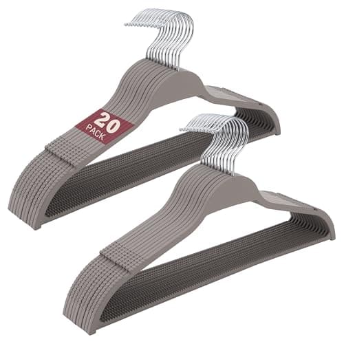 ELONG HOME Plastic Clothes Hangers, Upgraded Rubber Non Slip Plastic Hangers, Non Velvet Durable Slim Clothing Hangers, 17.7 Inches Wide for Adults Clothes, 20 Pack - Image 1