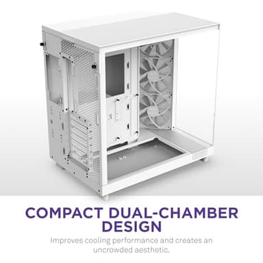 NZXT H6 Flow | CC-H61FW-01 | Compact Dual-Chamber Mid-Tower Airflow Case | Panoramic Glass Panels | High-Performance Airflow Panels | Includes 3 x 120mm Fans | Cable Management | White - Image 4
