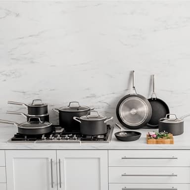 Ninja Cookware, Ninja NeverStick Professional, 16-Piece Pots and Pans Set, Non Stick Frying Pans, Kitchen Essentials, Stock Pot, Sauce Pan, Glass Lids, Saute Pan, All Stovetops, Black, C39900 - Image 2