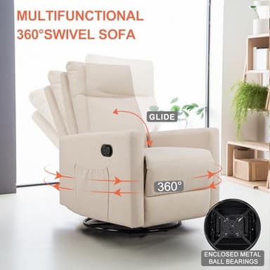 Sweetcrispy Recliner Chair, 360 Swivel Rocker Chair for Adults, Glider Rocker Recliners, Nursery Chairs for Living Room, High Back, Upholstered Deep Seat,Beige - Image 3
