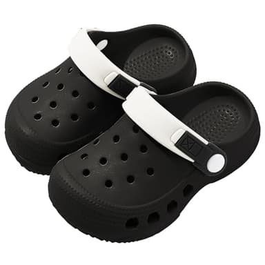 OWIF Kids Toddler Clogs Boys Girls Slip on Slides Sandals Summer Beach Pool Outdoor Water Shoes Shower Slippers,Dinosaur Black 5-6 Toddler - Image 1