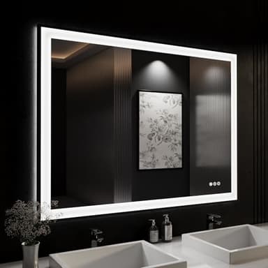 ISKM Framed LED Mirror for Bathroom 48"x38", Dimmable LED Bathroom Mirror with Lights, Anti-Fog, Front and Backlit Lighted Mirror 3-Colors, Shatterproof, Memory Function - Image 1