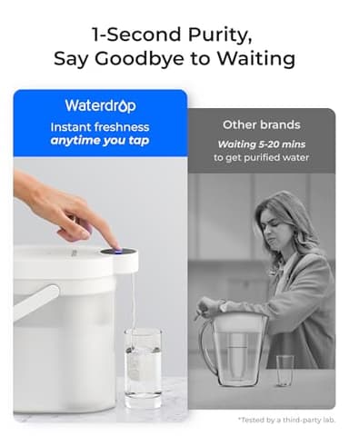 Waterdrop Alkaline Rechargeable Water Filter Dispenser, 6-Stage Instant Electric Powerful Pitcher, Healthy Mineralized Alkaline Water, 15-Cup Portable Countertop System, Does not Lower TDS - Image 5