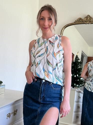 Tank Tops for Womens Crewneck Cute Printed Summer Tops Loose Fit Workout Yoga Shirt Beach Vacation Outfits Travel XL - Image 2