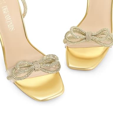 DREAM PAIRS Women's Double Bowknots Crystal Sandals Clear Slingback Heels Square Toe Shoes for Party Wedding Brielle,Size 6,Gold-Rhinestone,SDHS2389W - Image 5