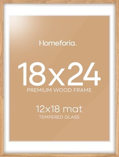 Homeforia 18x24 Poster Frame Wood, High End Natural Oak 18x24 Light Wooden Picture Frame with Mat 16x20, 18 by 24 Frames Matted to 16 x 20 Photo, 24by18 Thin Frames, Tempered Glass, Wall Kit, Set of 1 - Image 1