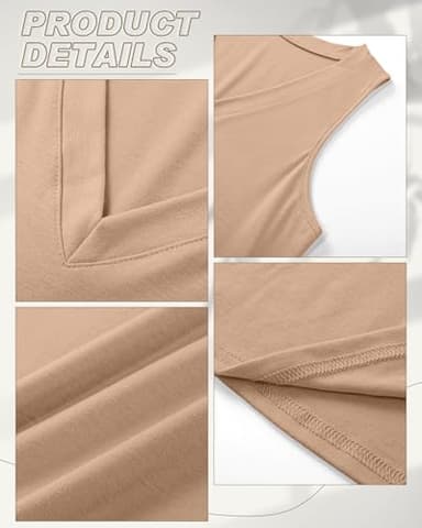 Ficerd 4 Pack V Neck Tank Tops for Women Sleeveless Shirts Loose Fit Tunic Tank Multipack 2025 Summer Beach Vacation Clothes(M,Khaki,Light Gray,White,Black) - Image 6