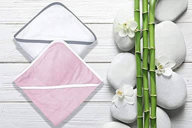 BAMBOO QUEEN 2 Pack Baby Bath Towel - Rayon Made from Bamboo, Ultra Absorbent - Ultra Soft Hooded Towels for Kids - X Large Size for 0-7 Yrs (White and Pink, 37.5 x 37.5 Inch) - Image 3