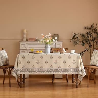 patdrea Designer Beige Long Tablecloth for Rectangle Table,Elegant Linen Floral Pattern French Table Cloth,Decor Cover Cloth for Kitchen Dining Christmas,Thanksgiving,Party,63"x102"-Istana a - Image 2