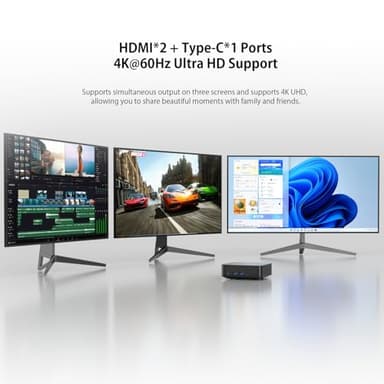 chatreey Mini PC N150 16GB RAM 512GB SSD (4C/4T Upto 3.6GHz, Upgraded N100) 13th Twin Lake N150, 2X Full Function Type-c Tiny Computer with 4K Triple Display/Wi-Fi 5/BT 4.2/Win 11 Pro/USB 3.2 - Image 5