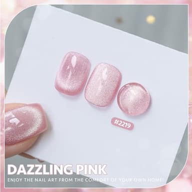 GAOY Cat Eye Gel Nail Polish, 16ml Pink Glitter Holographic Nail Polish with Magnet, Reflective Translucent UV Gel, 2219 Dazzling Pink - Image 2