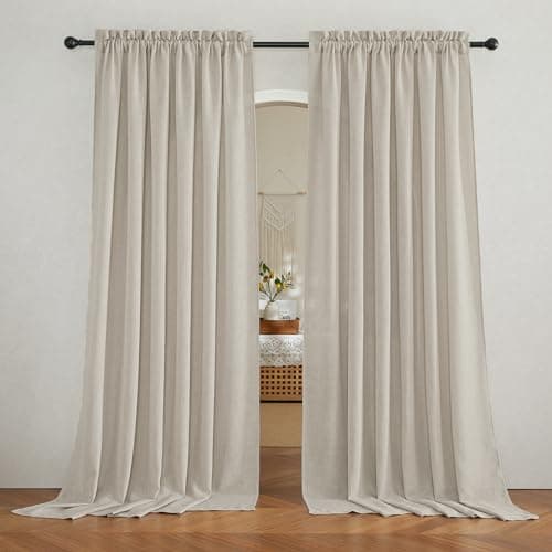 RYB HOME Extra Wide Semi Sheer Curtains, Breathable Room Divider Curtains for Office Bedroom Separation, Large Window Decoration for Sliding Glass Door, Angora, W 70 x L 108, 2 Pcs - Image 1