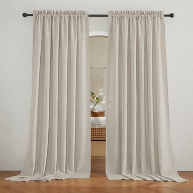 RYB HOME Extra Wide Semi Sheer Curtains, Breathable Room Divider Curtains for Office Bedroom Separation, Large Window Decoration for Sliding Glass Door, Angora, W 70 x L 108, 2 Pcs - Image 1