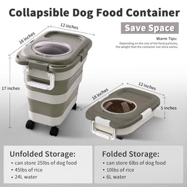 nxizoli 25 Lbs Dog Food Storage Container 2PCS, Collapsible Dog Food Container with Scoop for Pet/Dog/Cat/Bird Food,Keep Dry Food Fresh,Easy to Move(Blue & Khaki) - Image 2