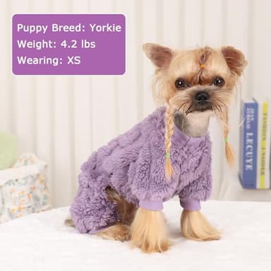 Dog Sweaters for Small Dogs Fleece Small Dog Pajamas Pet Clothes Cat Sweater Fall Winter Warm Puppy Clothes Boy Girl Doggie Outfits Jumpsuits for Chihuahua Yorkie, Purple, XXS - Image 6