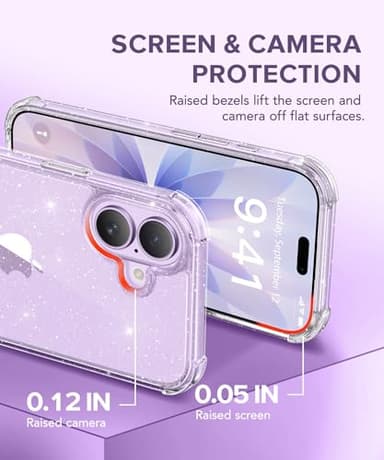 BERFY for iPhone 17 Case for Women, Clear Glitter Shockproof Protective Case, Anti-Yellowing, with Screen Protector & Camera Lens Protector 6.3", Sparkle Clear - Image 7