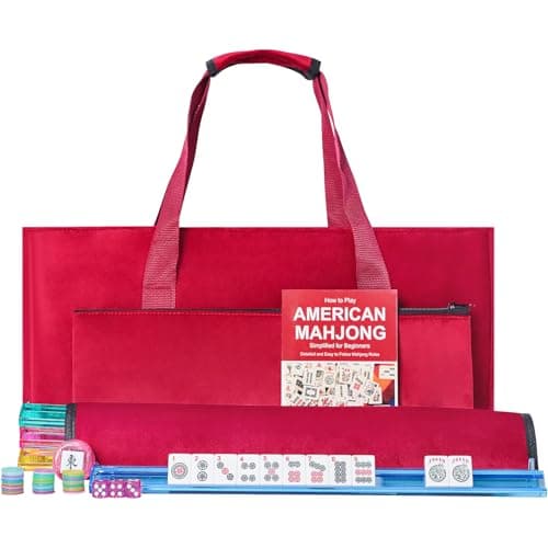 GUSTARIA American Mahjong Tile Set, 166 Premium White Tiles, 4 All-in-One Color Rack/Pushers, Complete Mahjong Game Set Red Carrying Bag - Image 1