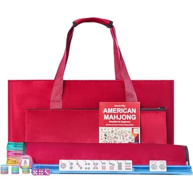 GUSTARIA American Mahjong Tile Set, 166 Premium White Tiles, 4 All-in-One Color Rack/Pushers, Complete Mahjong Game Set Red Carrying Bag - Image 1