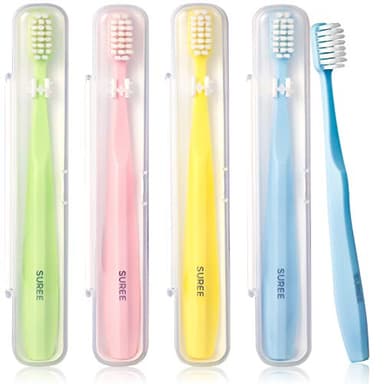 SUREE Extra Soft Toothbrush for Sensitive Teeth, Upgraded 10000 Ultra Soft Bristles for Adults & Elders, Manual Travel Toothbrush with Individual Portable Case (4 Pack) - Image 1