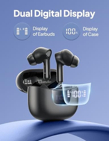 Wireless Earbuds Bluetooth V5.3 Headphones 50H Playback Deep Bass Stereo Ear Buds with LED Power Display Charging Case IPX7 Waterproof Earphones with Mic Headset for Laptop Pad Android/iOS Phones - Image 3
