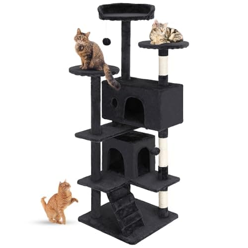 FDW Cat Tree 54in Cat Tower Multi-Level Durable Cat Scratching Post & Cozy Fun Cat Jumping Platform Space Saving Cat Condo Pet Play House for Indoor Cats,Dark Gray - Image 1