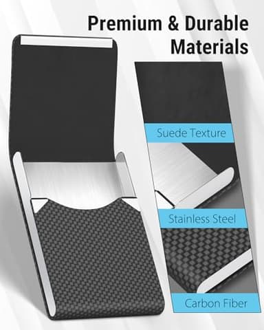 MaxGear Business Card Holder, PU Leather & Stainless Steel Business Card Case for Men or Women, Slim Name Cards Holder RFID Blocking Credit Cards Carrier with Magnetic Closure, Black Carbon - Image 4