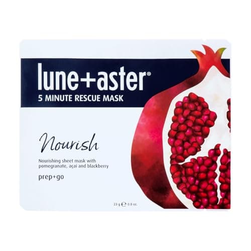 Lune+Aster 5 Minute Rescue Mask - Nourish | Antixoidant Sheet Mask with Pomegranate, Acai, and Blackberry. For premature aging and free radical damage. - Image 1