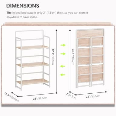 4NM No Assembly Folding Bookshelf, 3-Shelf 42.1" H Collapsible Foldable Bookcase Storage for Small Spaces, Natural White - Image 3