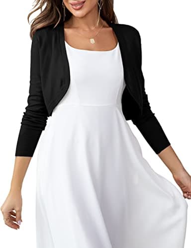 U.Vomade Women's Long Sleeve Cropped Cardigan Sweaters Jackets Open Front Shrugs for Dresses Black M - Image 5