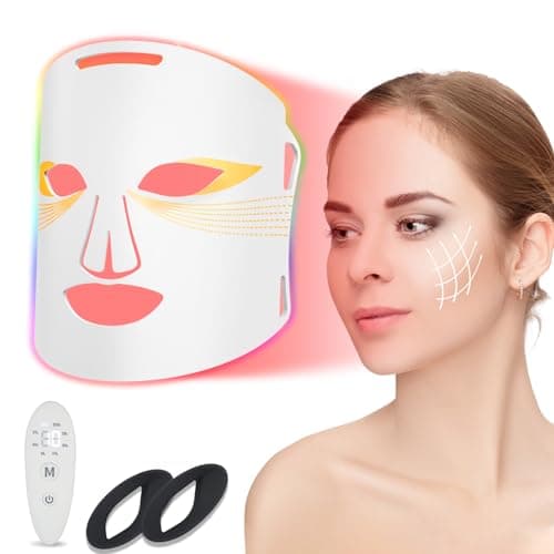 Hopihe LED Face Mask Light Therapy, 7 Color LED Red Light Therapy for Face with 3 Modes Rechargeable Remote, 850NM Infrared & Red Light Mask Timing Function for Home(White) - Image 1