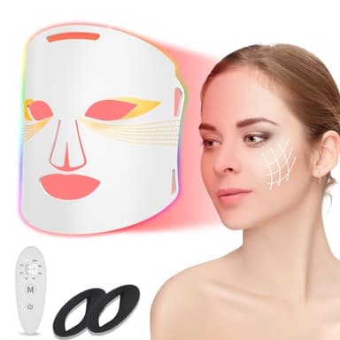 Hopihe LED Face Mask Light Therapy, 7 Color LED Red Light Therapy for Face with 3 Modes Rechargeable Remote, 850NM Infrared & Red Light Mask Timing Function for Home(White) - Image 1