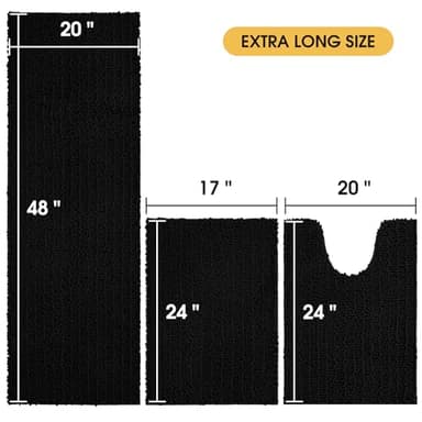 ACCUMTEK Upgrade Extra Large Black Bathroom Rug Set 3 Pieces Ultra Soft, Thick Absorbent Bath Mats, Non Slip Chenille Toilet Mat for Bathroom, Bedroom, Kitchen - Image 2