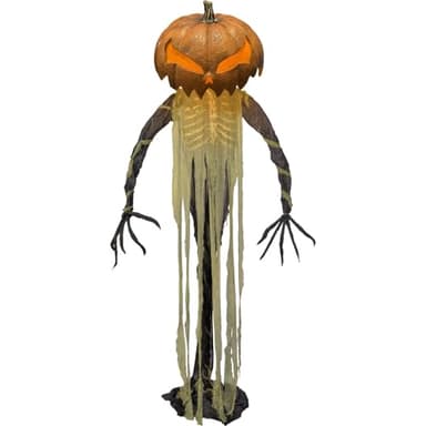 Haunted Hill Farm Pumpkin Sentinel by Tekky, Battery-Operated, Motion and Sound Activated Animatronic with Sound Effects and Lights for Indoor or Covered Outdoor Creepy Halloween Decoration - Image 1