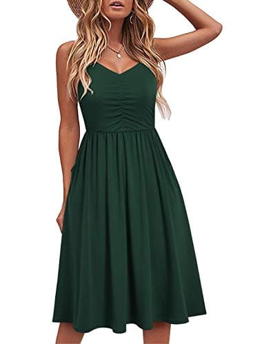 YATHON 2025 Casual Dresses for Women Sleeveless Cotton Summer Beach Dress A Line Spaghetti Strap Sundresses with Pockets (XL, YT090-Dark Green) - Image 1