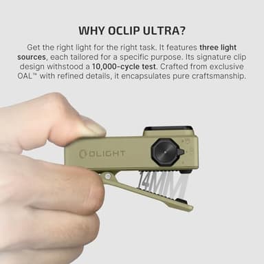 OLIGHT Oclip Ultra EDC Flashlight Clip-on Light, 530 Lumens Rechargeable with Type-C Charging, Combines Floodlight, Spotlight and UV, Triple Magnetic Lights for Inspection and Work (Olive Green) - Image 6