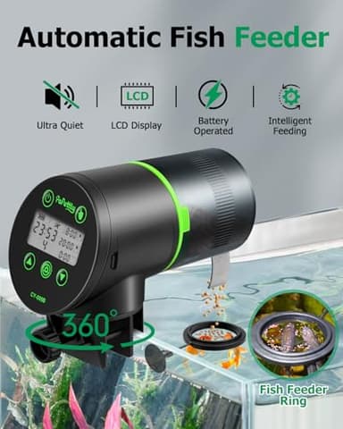 Automatic Fish Feeder for Aquarium, Auto Fish Food Dispenser with Timer and Feeding Ring, Moisture-Proof, Smart Fish Tank Vacation Feeder with 2 AAA Batteries - Image 2