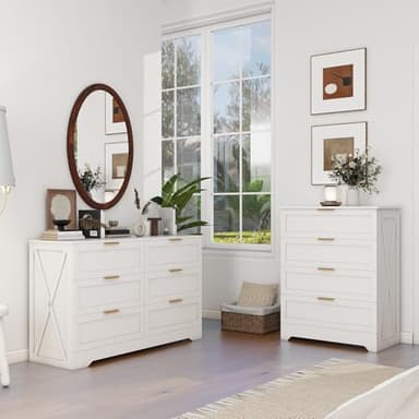 FTZxHKLX White 6 Drawer Dresser for Bedroom, Modern Dresser Chest of Drawer with Large Drawers & Rose Gold Handles, Wooden Dressers Drawer Storage Unit for Bedroom, Living Room, Closet - Image 7