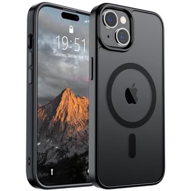 SUPFINE Magnetic for iPhone 15 Case (Compatible with MagSafe) (Military Grade Drop Protection) Translucent Matte Shockproof Phone Cover, Black - Image 1